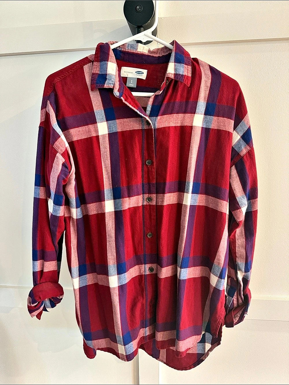 Old Navy Boyfriend Plaid Flannel Shirt Red & Blue Small